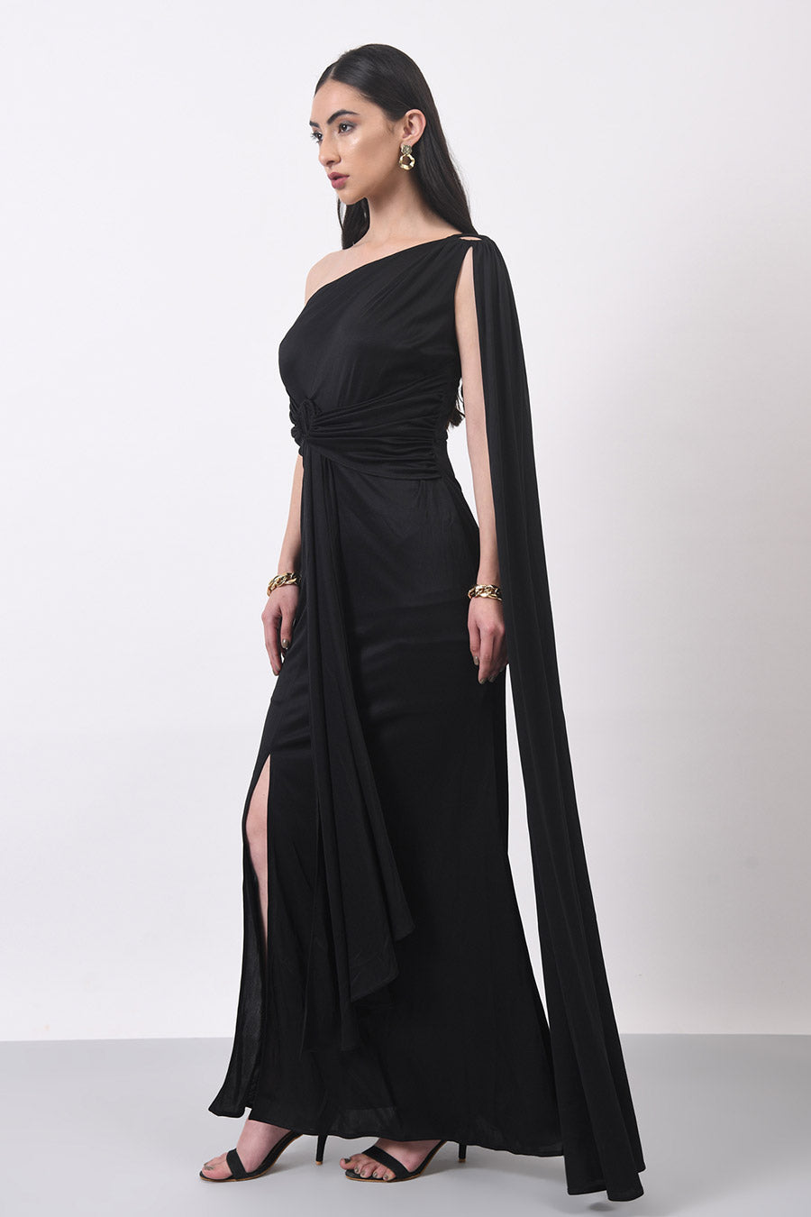 Gorgeous Black to Red Ombre Ball Gown with Cape Wrap - Lunss